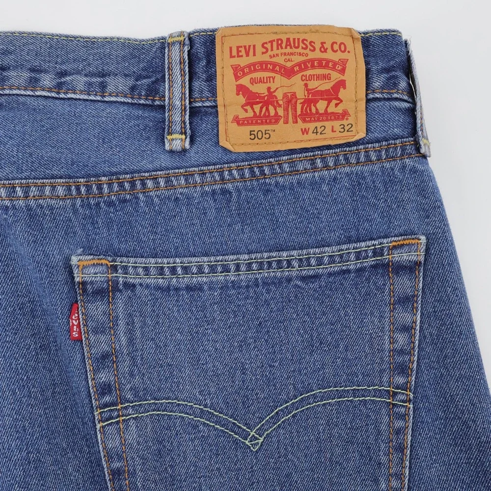 Levi's 505 Regular Fit Straight Leg Jeans Blue 100% Cotton Denim Mens 42x32